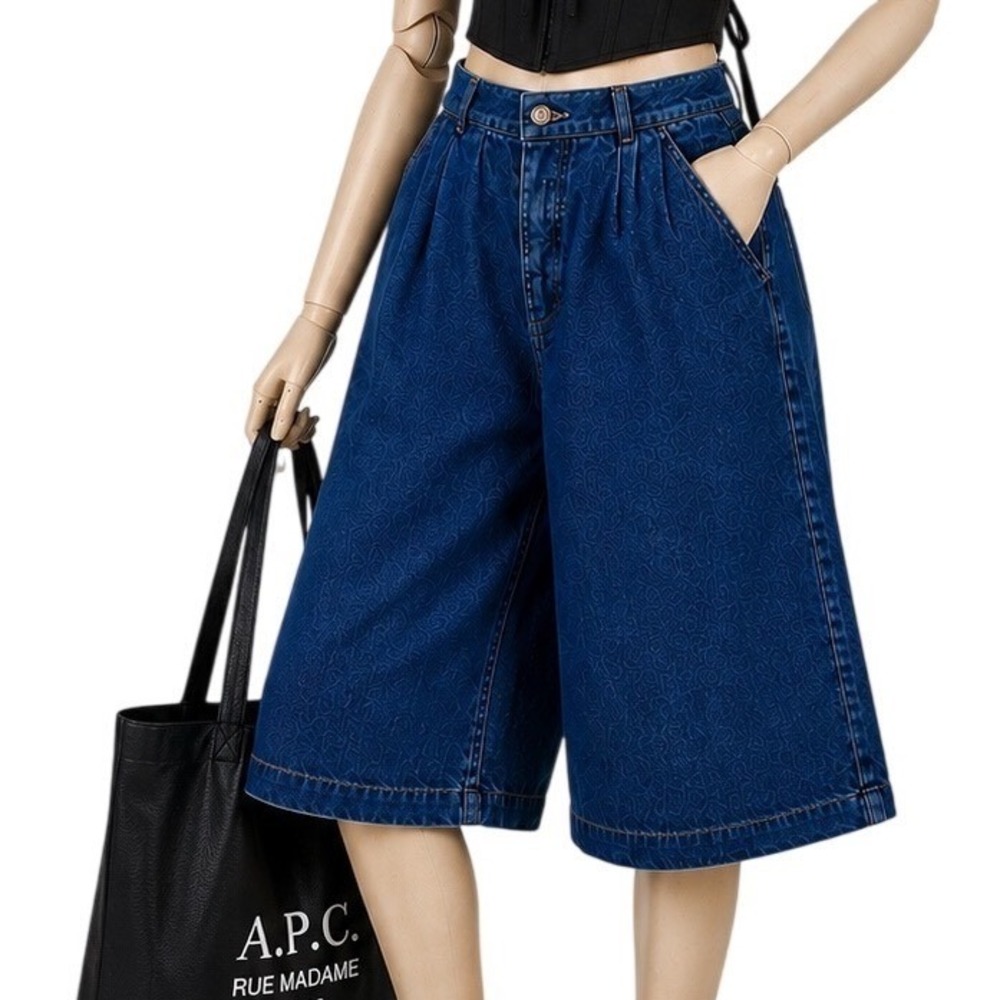 👖🛼 CALVIN KLEIN Vintage 80s Dark Blue Denim Culotte Pants Jeans Union USA 6